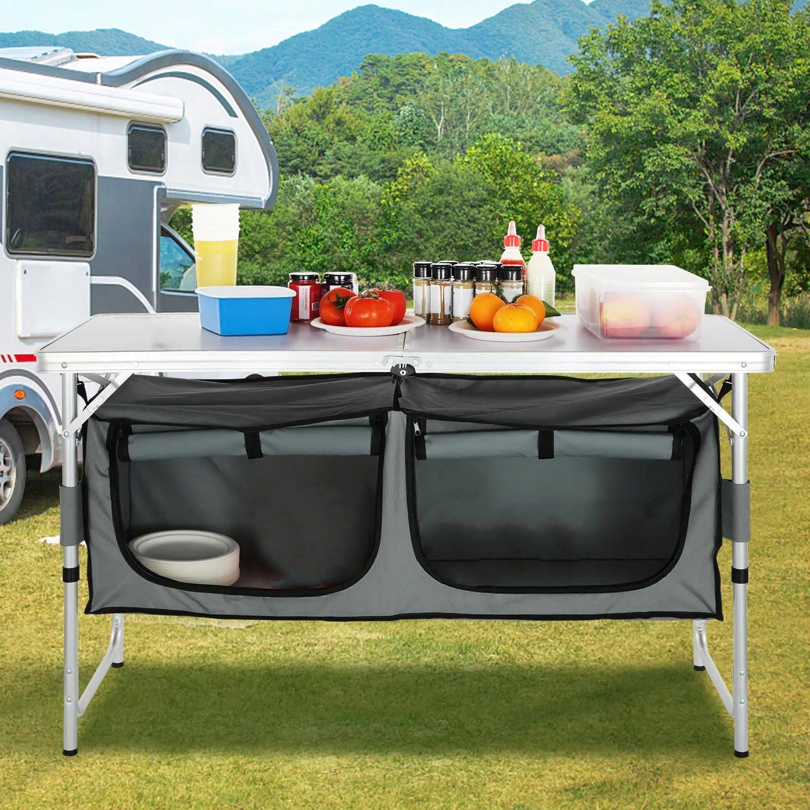 Outdoor Camping Kitchen Set - Quick‑Set‑Up Folding Camping Kitchen Table with