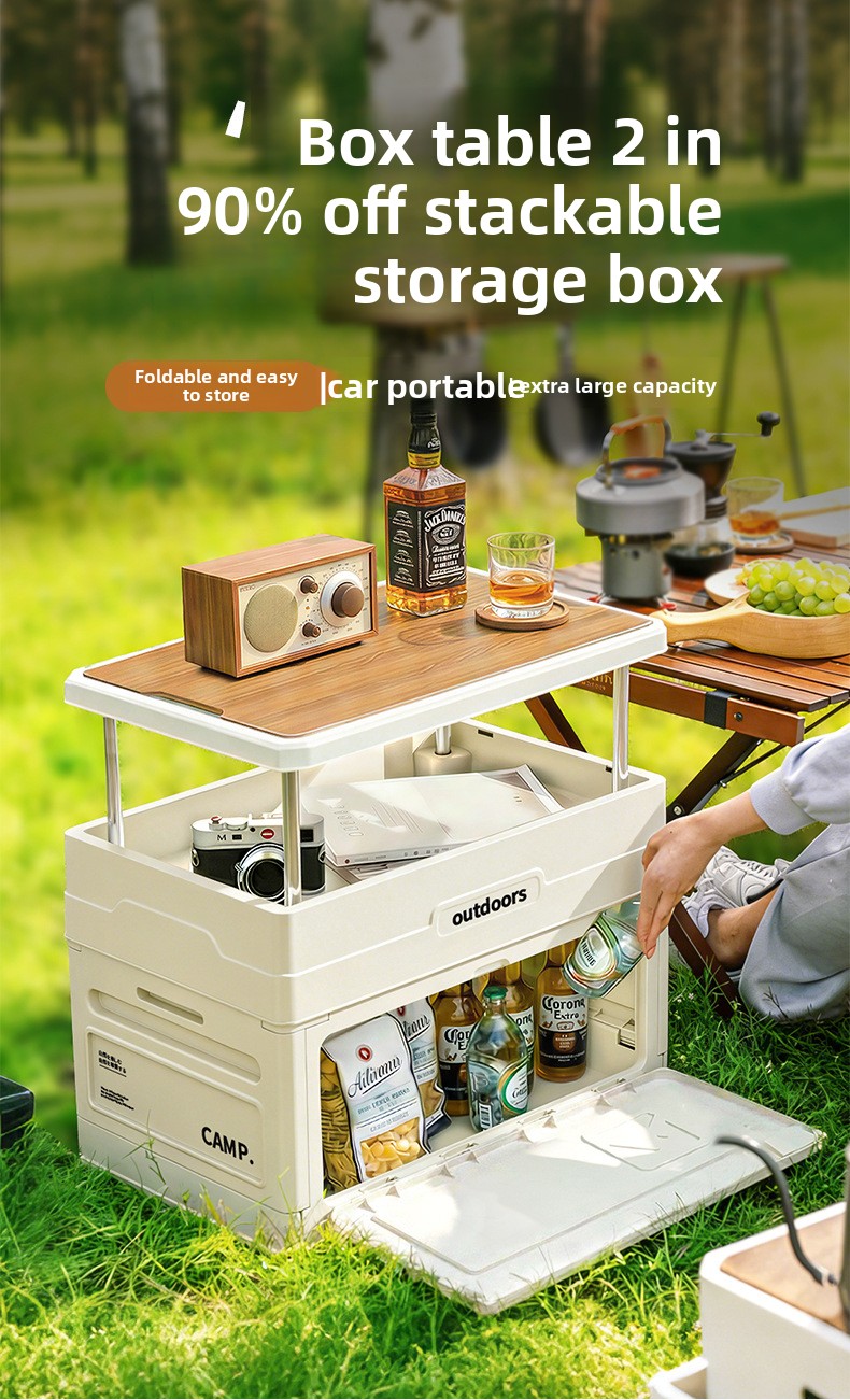 Outdoor Camping Folding Table - Camping Folding Storage Box Wood Lid