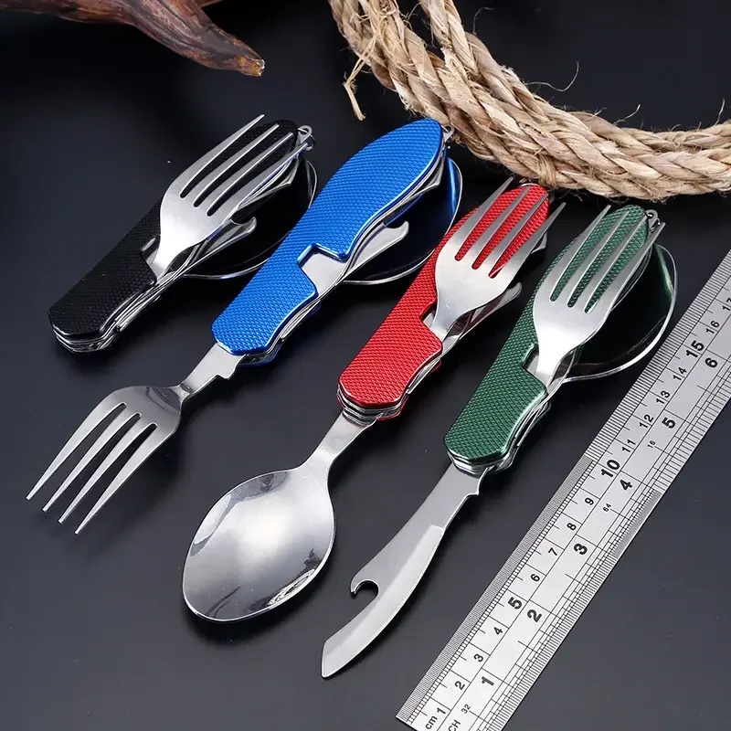 Outdoor Camping Games - Stainless Steel Cutlery 4in1 Outdoor Picnic