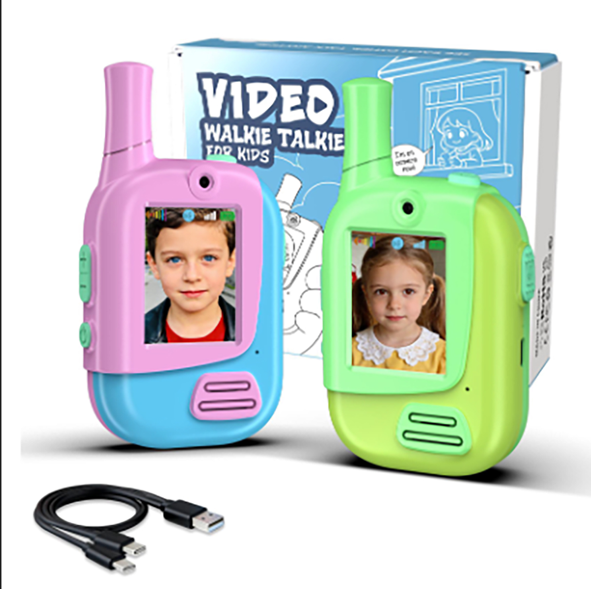 Outdoor Camping Games - 2 Pack Rechargeable Kids Video Walkie