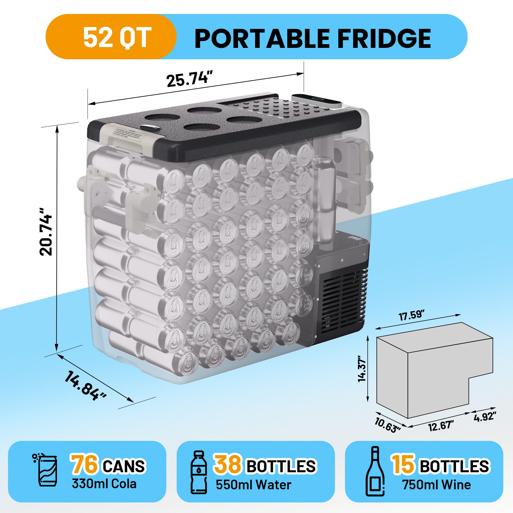 53QT 12V Car Refrigerator 50L  - огляд і ціна Outdoor Camping Fridge